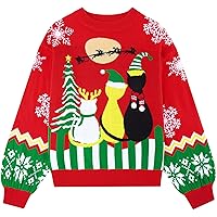 RAISEVERN Christmas Sweater Women Lantern Sleeve Ugly Xmas Knit Pullover Sweaters Jumper Top
