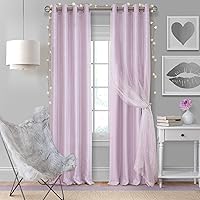 Elrene Home Fashions Aurora Kids’ Sheer Blackout Layered Curtain Panel, (Lavender), (52X108)