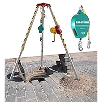 2600IBS Aluminum Enclosed Space Tripod kit, Tripod Winch Lift with 65.6ft Fall Protector, Heavy Duty 8FT Telescopic Leg Bracket & 65.6ft Cable