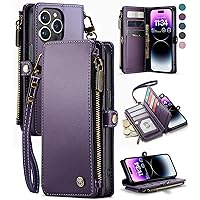 Defencase for iPhone 14 Pro Max Phone Case, RFID Blocking for iPhone 14 Pro Max Wallet Case for Women Men with Card Holder Zipper PU Leather Protective Phone Cover for iPhone 14 Pro Max Case, Purple