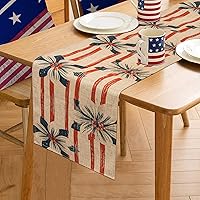 4th of July Table Runner Decorations - Red Stripe Bule Flower Pattern Table Runner Independence Day Memorial Day Home Kitchen Dining Table Decor (13