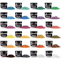 Rolio Mica Powder, 10g, 24 Jars - Pearlescent Color Pigment - Art Set for Resin Epoxy - for Soap Making, Nail Polish, Lip Gloss, Eye Shadow, Slime & Candle Jars - (Pastel Set)