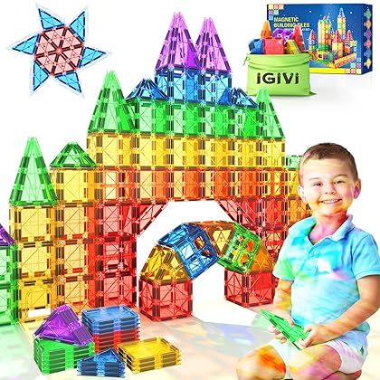 IGIVI Magnetic Tiles Toddler Toys for 3+ Year Old Boys & Girls, Magnetic Blocks Building Toys Games for Kids, STEM Learning Educational Sensory Toys, Birthday Gift Toys for Boys & Girls 4-6 5-7 6-8