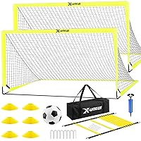 Kids Soccer Goals for Backyard Set of 2, 6x4 ft Portable Pop Up Soccer Goal Training Equipment with Soccer Ball, Ladder and Cones, Soccer Nets for Backyard for Kids Youth Toddler Outdoor Sports Game