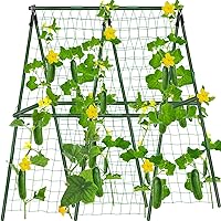 4x4 FT Cucumber Trellis Set, Garden Trellis for Climbing Plants Outdoor, Detachable Cucumber Trellis for Raised Bed, Metal Garden Trellis Plant Grow Support for Climbing Vines, A-Frame