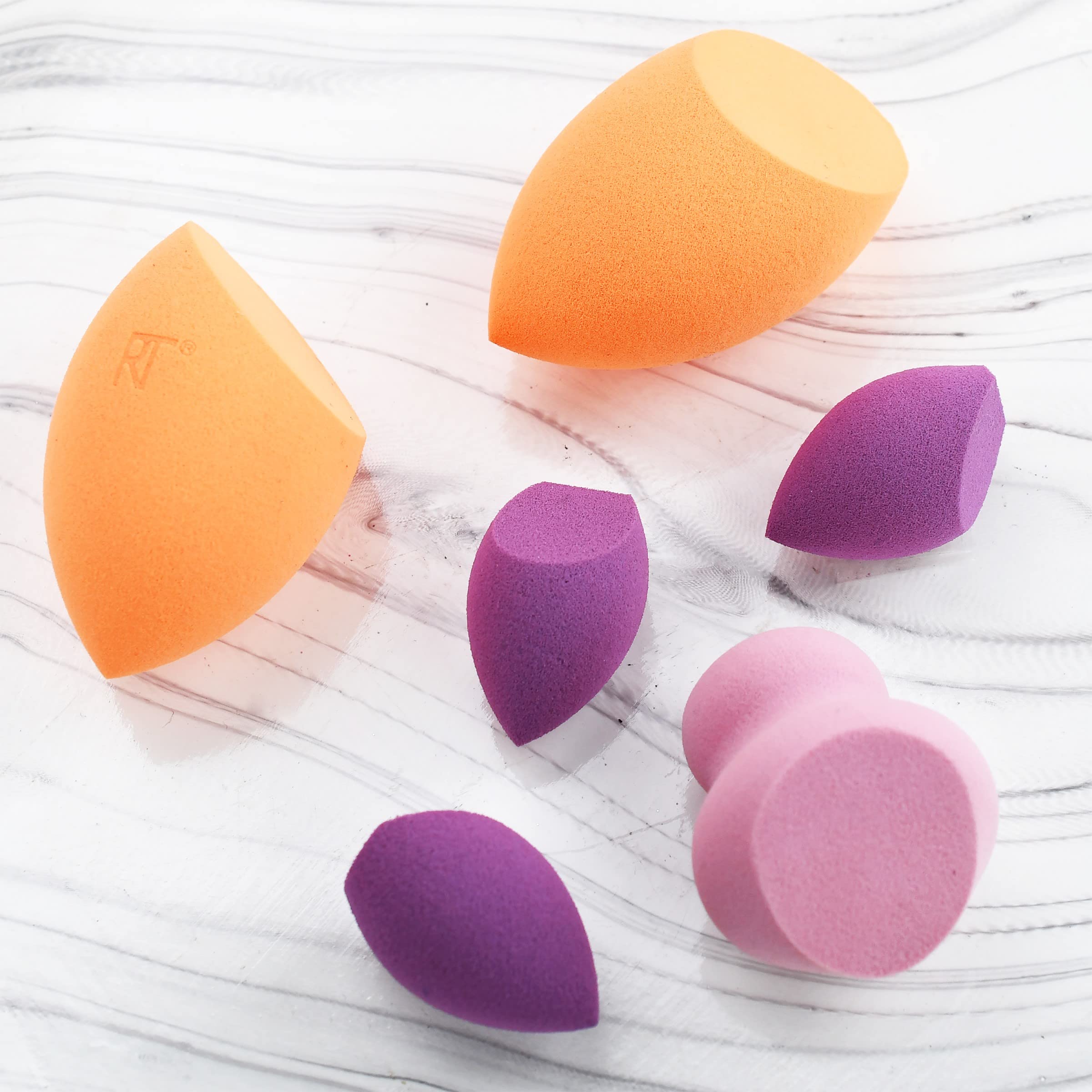 Real Techniques Miracle Complexion Assorted Beauty Sponges Makeup Blender, For Blending & Sculpting, Full Coverage, Professional Makeup Tool, Cruelty Free, Vegan, Latex Free, 6 Piece Sponge Set