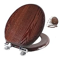 Angel Shield Toilet Seat Round Wood with Slow Close,Easy Clean,Quick-Release Hinges (Round,Dark Walnut)