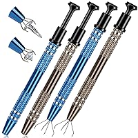 ANCIRS 4 Pack Stainless Steel 4-Claw Pick up Tool for Small Parts Pickup, 4 Prongs Grabber for Tiny Objects in Home, Office - IC Chip, Electronic Components, Nails Clamping-2 Bronze & 2 Blue