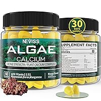 Calcium Gummies 600 mg, Vegan Sugar Free Algae Calcium Supplement with Vitamin D3, C, Magnesium, Boron, Manganese & Trace Minerals for Bone Strength, Muscle, Organic Calcium for Women & Men, 60 Cts