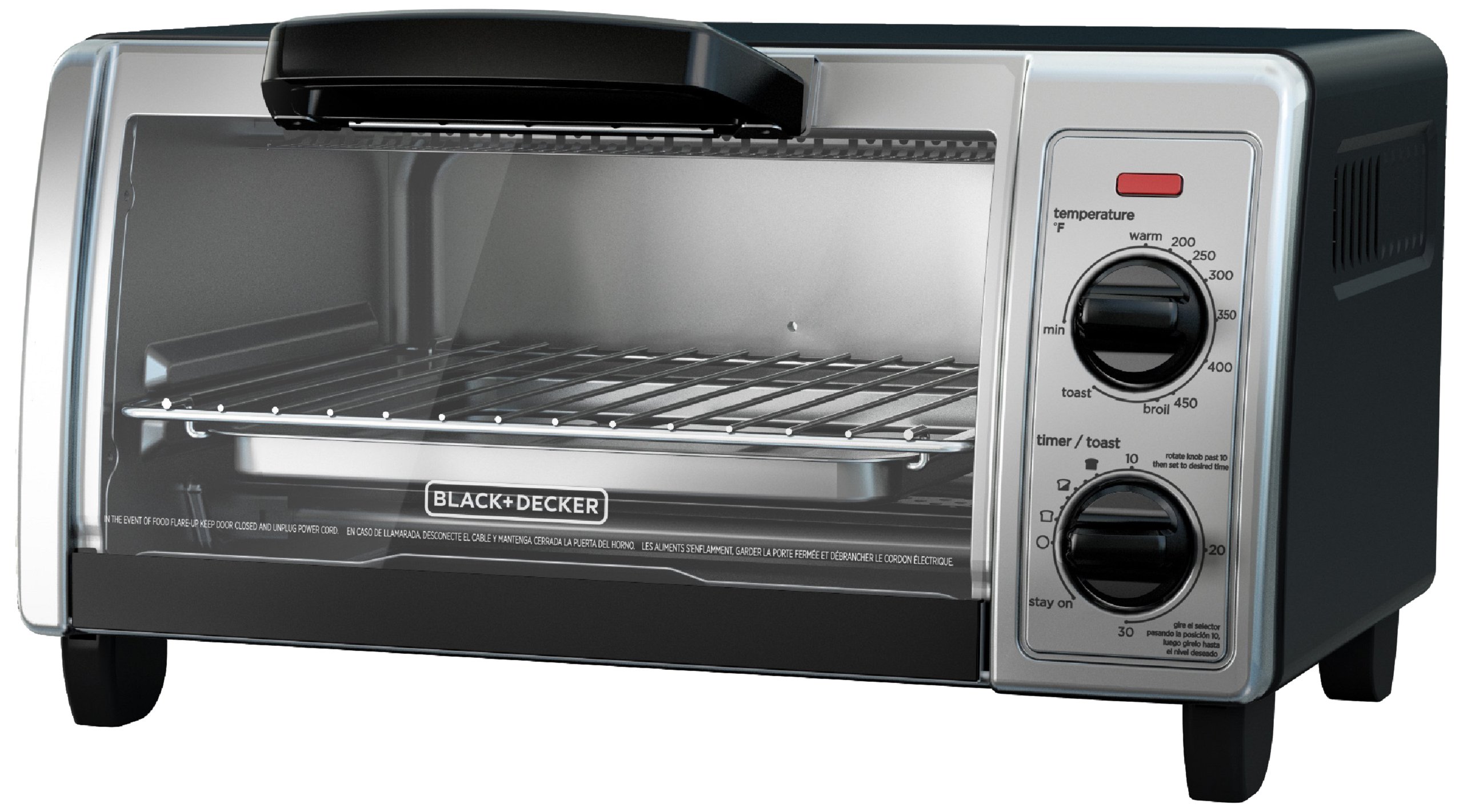 BLACK+DECKER 4-Slice Toaster Oven with Easy Controls, Stainless Steel, TO1705SB,Medium