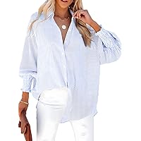 Dokotoo Womens V Neck Striped Button Down Shirts Long Sleeve Tunic Tops