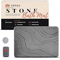 HOMZE Stone Bath Mat Large, Natural Super Absorbing Diatomaceous Earth Bath Mat, Luxury Bathroom Mat Quick Dry, Innovative Stone Drying Mat for Kitchen Counter, Iconic Dark Grey (23.6 x 15.4)