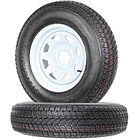 Trailer Tires Rims ST175/80D13 175/80 13 Tire 5 Lug White Spoke Wheel Load Range C, 6 PLY, Set of 2