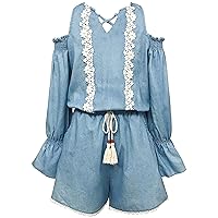 Smukke, Big Girls Gorgeous Floral Printed Long Sleeves Romper with Pockets (with Options), 7-16
