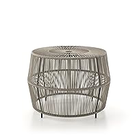 Ysar Boho Rattan Round Coffee Table Outdoor with Metal Frame, All-Weather and Rust Resistant, Handcrafted Coastal Furniture for Patio, Poolside, Garden, Yard, Gray