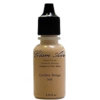 Large Bottle Airbrush Makeup Foundation Matte Finish M6 Golden Beige Water-based Makeup Long Lasting All Day Without Smearing Running, Fading or Caking 0.50 Oz Bottle By Glam Air