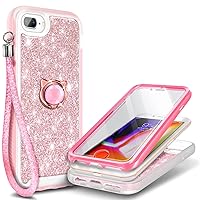 NGB Supremacy Case for iPhone 8 Plus, iPhone 7 Plus /6 Plus /6S Plus, Full Body Protection [Built-in Screen Protector] Ring Holder/Wrist Strap, Slim Fit Shockproof Bumper Case (Glitter Rose Gold)