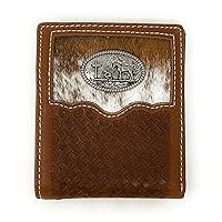 Western Genuine Woven Leather Cowhide Mens Bifold Short Wallet in Multi Emblem (Praying Cowboy)
