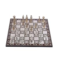 GiftHome Medieval British Army Metal Chess Set for Adults, Handmade Pieces and Mosaic Design Wooden Chess Board King 3.5 inc