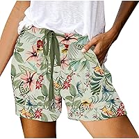 Shorts for Women Summer Fashion Printed Casual Plus Size Loose Comfy Short Elastic Waist Drawstring Workout Athletic Shorts