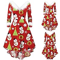 Women's Long Sleeve Casual Swing T-Shirt Dresses High Low Hem 3D Ugly Christmas Print Club Cocktail A-Line Flared Midi Skater Homecoming Dress Retro Rockabilly Prom Dresses(A Red L)