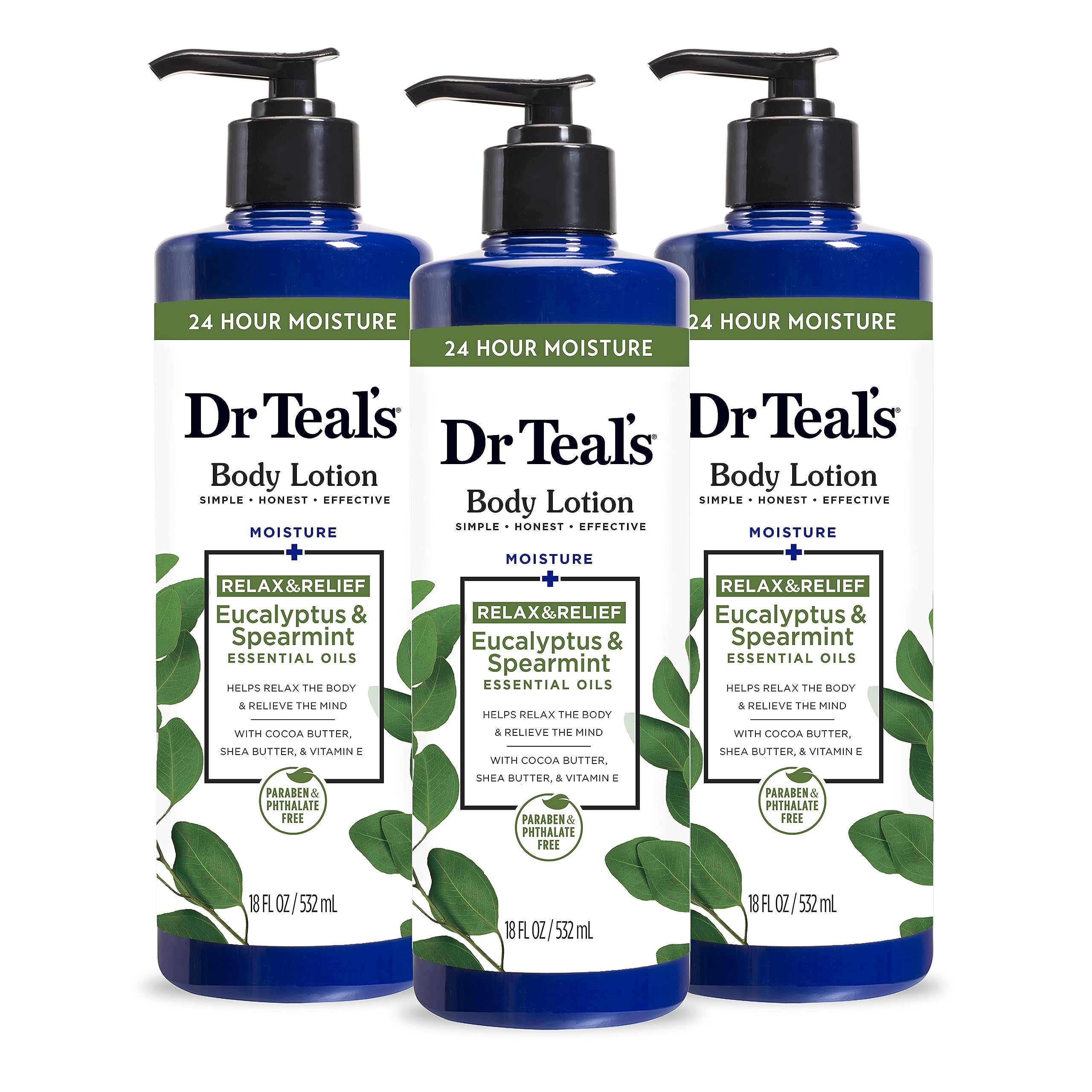 Dr Teal's Body Lotion, Eucalyptus & Spearmint & Essential Oils, 18 fl oz (Pack of 3)