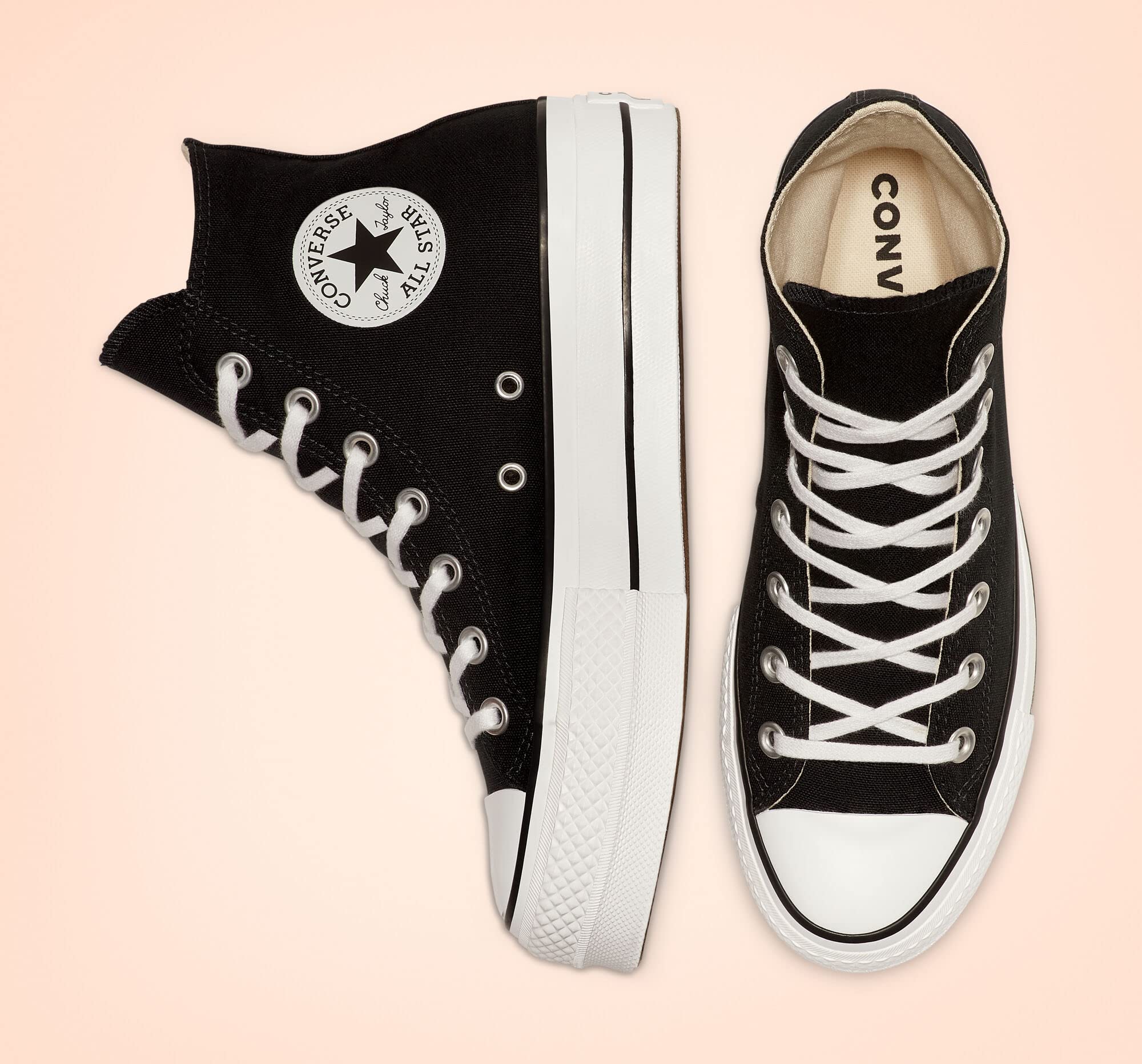 Converse Women's Chuck Taylor All Star Lift Platform Denim Fashion Sneakers, Black/White, 5.5