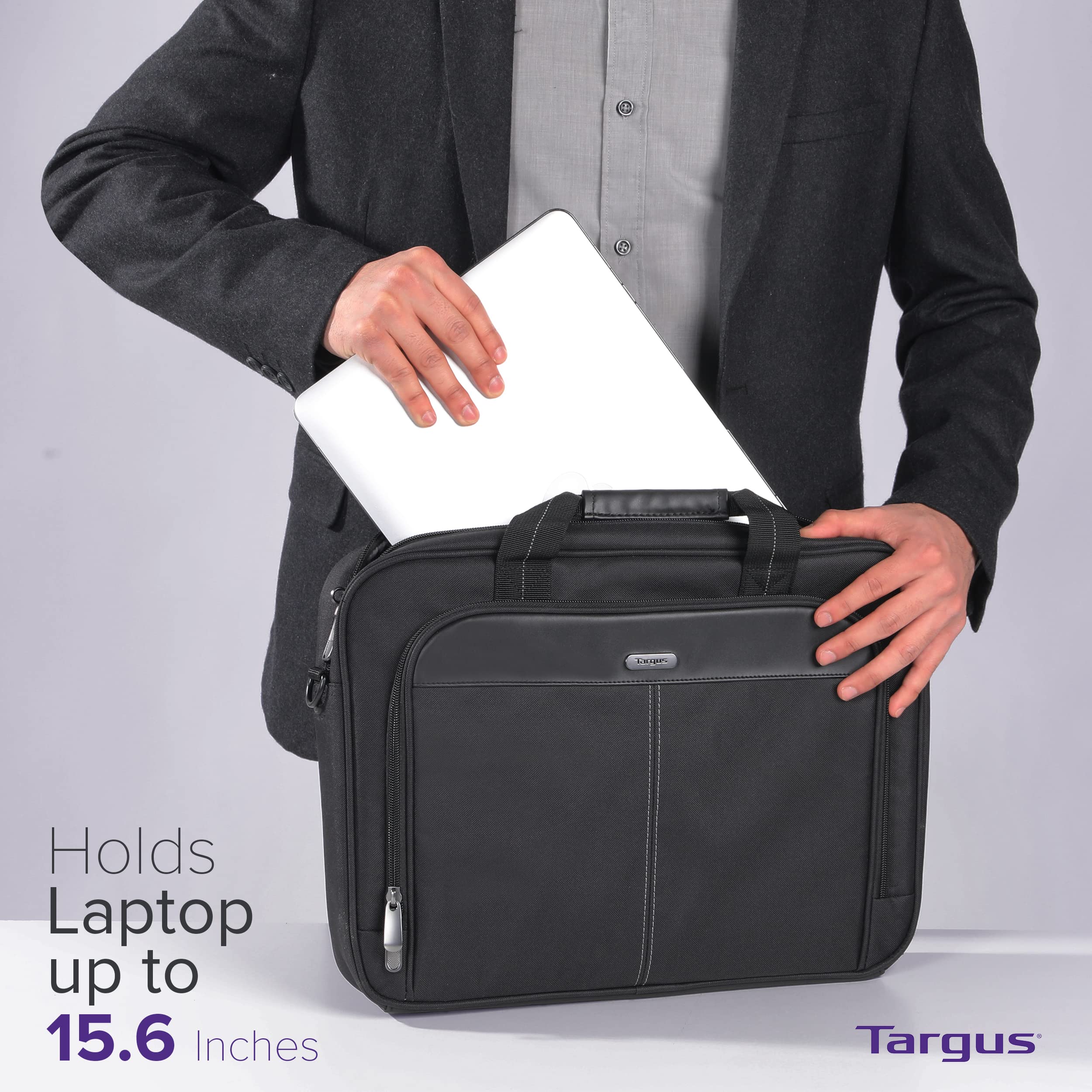 Targus Laptop Bag Classic Slim Briefcase Messenger Bag, Spacious, Ergonomic, Foam Padded Laptop Case for Devices