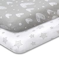 Pack and Play Fitted Sheet, Soft Jersey Cotton Portable Playard Sheets, 2 Pack Mini Crib Sheets, Unisex, Preshrunk