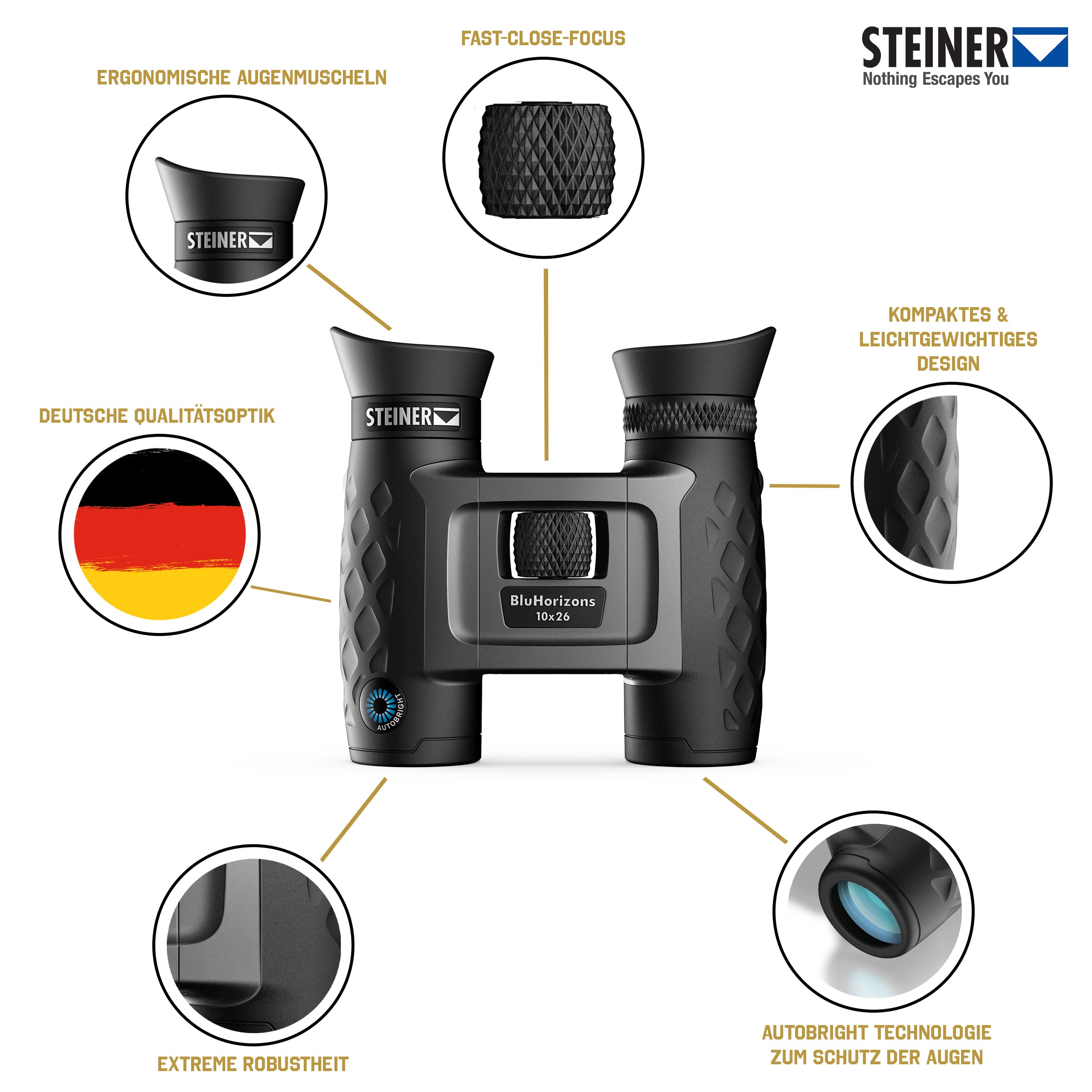 Steiner BluHorizons Binoculars - Unique Lens Technology, Eye Protection, Compact, Lightweight - Ideal for Outdoor Activities and Sporting Events