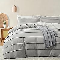 Oli Anderson Light Grey Duvet Cover King Size - Pleated King Duvet Cover, 3PCS Soft and Breathable Textured Bedding Set with Zipper Closure(Light Grey,104