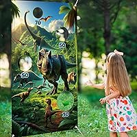 Dinosaur Toss Games Banner, Jurassic Dinosaur Birthday Party Supplies with 4 Bean Bags Set for Kids Outdoor Throwing Game Dinosaur World Party Decoration
