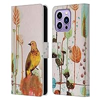 Head Case Designs Officially Licensed Sylvie Demers Gold Birds 3 Leather Book Wallet Case Cover Compatible with Apple iPhone 14 Pro Max