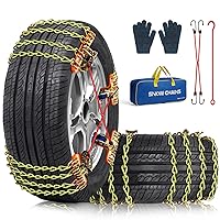 Tire Chains, 8 Pack Snow Chains for Car SUV Pickup Trucks, for Tire Width 195-265mm(7.7-10.4 inch), Adjustable Portable Universal Emergency Thickening Anti-skid Chains