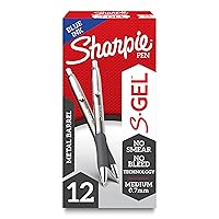 SHARPIE S-Gel, Gel Pens, Sleek Metal Barrel, Gunmetal, Medium Point (0.7mm), Blue Ink, 12 Count