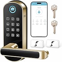 Keyless-Entry Keypad Fingerprint Smart Lock: Digital Door Lock with Code Passcode, Electronic Door Handle, Biometric Door Knob for Front Door, Bedroom, Home, Apartment (Gold)