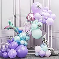 PartyWoo Mermaid Balloons, 110pcs Mermaid Party Decorations, Mermaid Tail Balloons, Giant Bobo Balloons, Pink Blue Purple Balloons, Silver Balloons, Balloon Arch Kit for Mermaid Birthday Party
