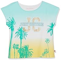 Juicy Couture Girls' Short Sleeve Cotton Graphic T-Shirt with Sequin and Metallic Sparkle Designs