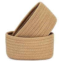 【2 Pack】ABenkle Small Woven Baskets, Tiny Oval Shallow Storage Baskets, Mini Cotton Rope Empty Decorative Basket, Boho Montessori Little Organizer Bins for Nursery Room Kids Baby Dog Toy Gifts