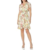 London Times Women's Faux Wrap Dress with Ruffle Skirt Occasion Shower Office Career