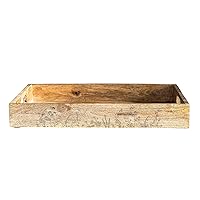 Creative Co-Op Decorative Mango Wood Handles and Laser Etched Botanicals for Design and Storage, Natural Tray
