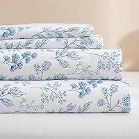 HighBuy Luxury Soft Queen Sheets Set White - Vintage Floral Sheets Cooling Bed Sheets Queen - 4 Piece Blue Floral Sheet Set - 16