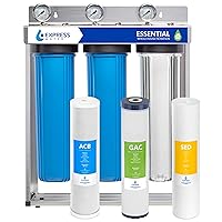 Express Water Whole House Water Filter System - 3-Stage Water Filtration System with Sediment, GAC & Carbon Filters - Reduce Chlorine - Clean Drinking Water - Stainless Steel - Water Pressure Gauge