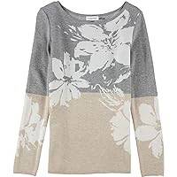 Calvin Klein Womens Intarsia Pullover Sweater, Grey, Small