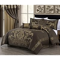 7-Piece Jacquard Floral Comforter Set (Queen, Coffee/Gold)