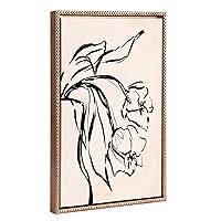 Kate and Laurel Sylvie Beaded LV Floral 3 Vintage Framed Canvas Wall Art by Valerie McKeehan of Lily and Val, 18x24 Gold, Black Floral Sketch Art for Wall