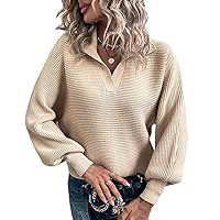 Womens Sweaters Suit Collar Knit Sweater Pullover Batwing Sleeves Jumper Tops Casual Solid Crewneck Cable Knit Sweaters