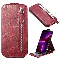 XYX Wallet Case for iPhone 14 Pro Max, Slim Fit Up-Down Flip Leather Zipper Pocket Purse Case with Card Slot for iPhone 14 Pro Max, Red