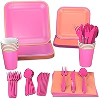 Crayola Color Pop Pink & Peach Orange Party Supplies (12 Dinner Plates, 12 Dessert Plates, 12 Paper Cups, 24 Napkins, 12 Sets of Plastic Cutlery) for Birthdays, Bridal Showers (5CLP1002)
