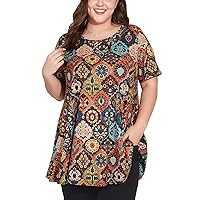 Women's Plus Size Tunic Top Short Sleeve Casual Summer Blouse Flowy Swing Flare Tops Loose Fit Shirt XL-6XL